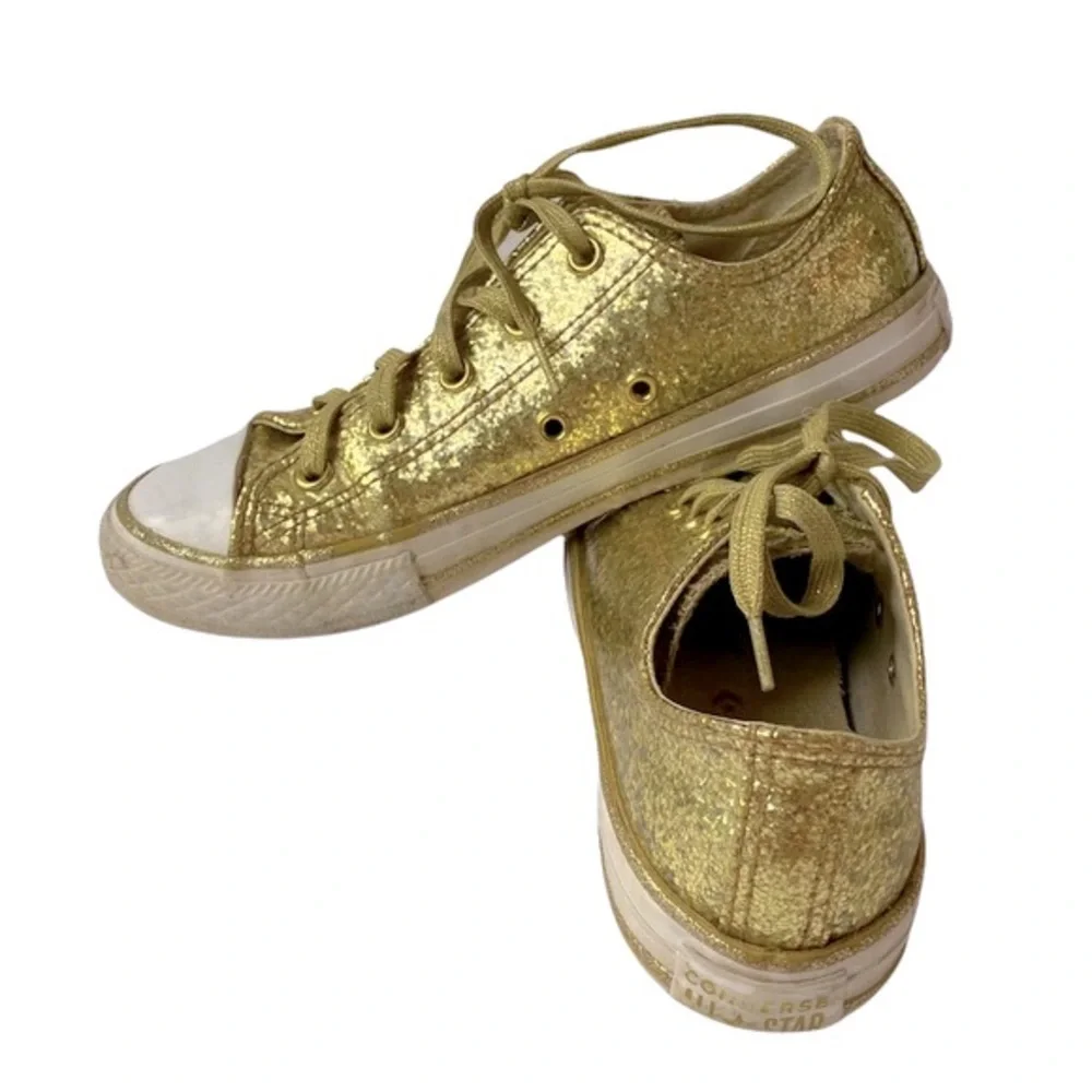 Converse All Stars Gold Glitter Sneakers W/Sparkle Laces Size 2